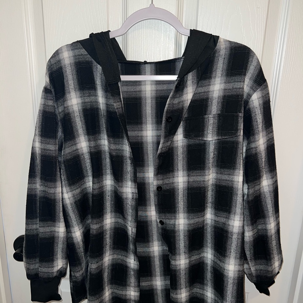 SHEIN Monochrome Plaid button up hoodie